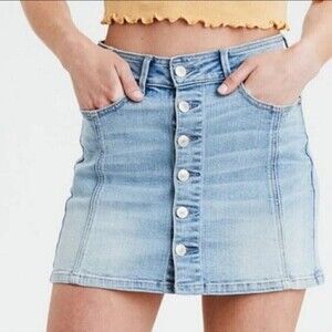 American Eagle High Rise A-line Button Up Front Mini Skirt Light Wash Size 00